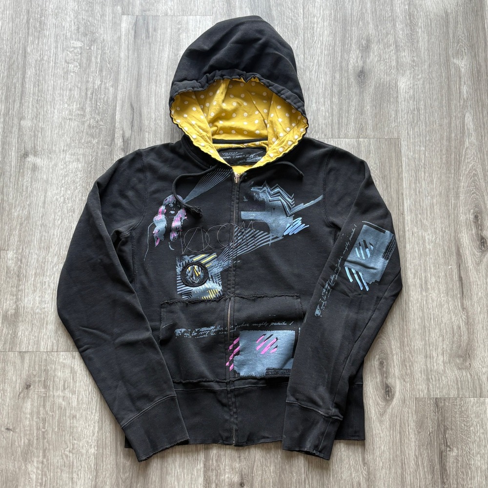 Volcom Mike Zepeda Featured Artist Full Zip Hoodie Black Yellow Mens Large